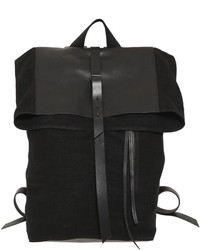Isabel Benenato Linen Canvas Leather Backpack