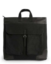 Topman Premium Black Canvas And Leather Backpack