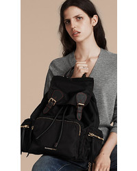Burberry The Large Rucksack In Topstitched Nylon And Leather