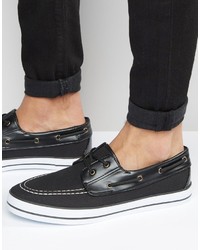 Asos Boat Shoes In Black Canvas