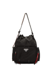 Prada Black Nylon Studded Bucket Bag