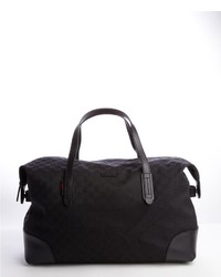 Gucci Black Gg Canvas Leather Accent Carry On Duffel Bag