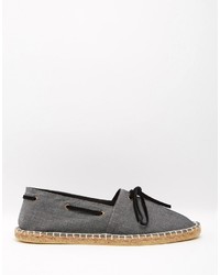 Asos Brand Canvas Espadrilles In Chambray With Tie Front Detailing