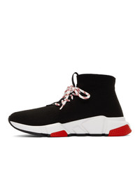 Balenciaga Black And Red Speed Trainer Sneakers