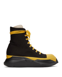 Rick Owens DRKSHDW Black And Yellow Abstract High Top Sneakers