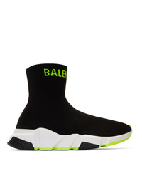 Balenciaga Black And Yellow Logo Speed Sneakers