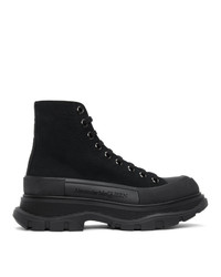 Alexander McQueen Black Canvas Tread Slick Boots