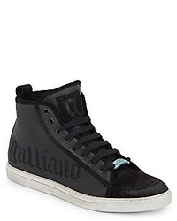 Galliano Logo High Top Suede Trim Canvas Sneakers
