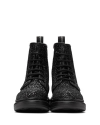 Alexander McQueen Black Glitter Combat Boot