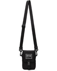 VERSACE JEANS COUTURE Black Small Range Brand Stripe Messenger Bag