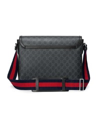 Gucci Black GG Supreme Flap Messenger Bag for Men