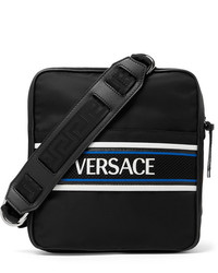Versace Leather And Mesh Trimmed Logo Print Shell Messenger Bag