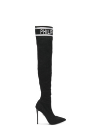 Philipp Plein Logo Jacquard Over The Knee Boots