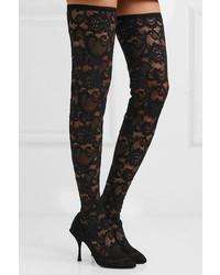 Dolce & Gabbana Stretch Lace And Tulle Over The Knee Sock Boots