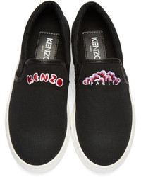 Kenzo Black Canvas Slip On Sneakers