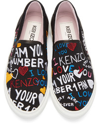 Kenzo Black Limited Edition I Love You K Skate Slip On Sneakers