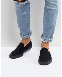 ASOS DESIGN Slip On Penny Trainers In Black Canvas