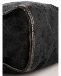 Gucci Auth Black Canvas Monogram Gunmetal Tone Large Tote Handbag Bc7917 Mhl