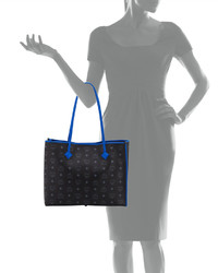 MCM Kira Medium Visetos Shopper Shoulder Tote Bag Blackblue