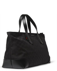 Gucci Leather Trimmed Canvas Tote Bag