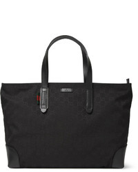 Gucci - Men - Leather and Webbing-Trimmed Monogrammed Coated-canvas Tote Bag Black