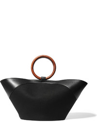The Row Market Leather Trimmed Canvas Tote Black
