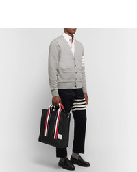 Thom Browne Striped Grosgrain Trimmed Pebble Grain Leather Trimmed Canvas Tote Bag