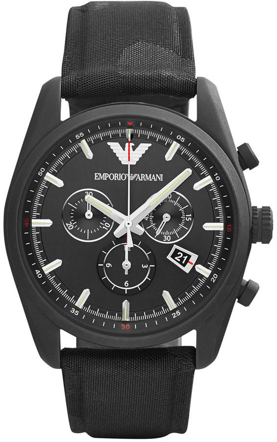 Emporio Armani Chronograph Black Camouflage Canvas Strap Watch