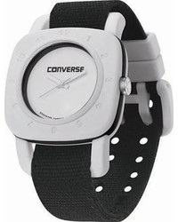 Converse Vr021001 1908 Regular Square White Analog Dial And Black Canvas Pull Through Strap Watch