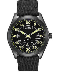 Citizen Eco Drive Military Canvas Black Yellow Military Watch Bv1085 14e