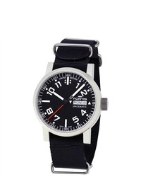 Fortis 6231041 N01 Spacematic Swiss Automatic Black Luminous Dial Black Canvas Strap Watch