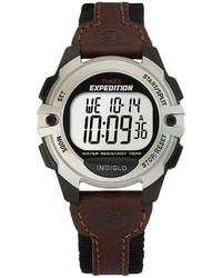 Timex Watch Digital Expedition Brown Leather And Black Canvas Strap T49571um