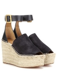 Chloé Isa Suede And Leather Wedge Espadrilles