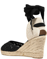 Soludos Lace Up Canvas And Lace Wedge Espadrilles