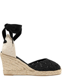 Soludos Lace Up Canvas And Lace Wedge Espadrilles