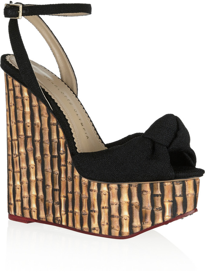 Charlotte Olympia Miranda Canvas Wedge Sandals 985 Theoutnet Lookastic 