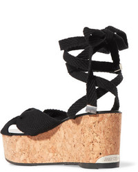 Jimmy Choo Norah 70 Knotted Canvas Wedge Sandals Black