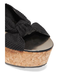 Jimmy Choo Norah 70 Knotted Canvas Wedge Sandals Black