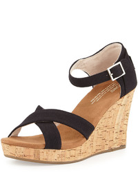 Toms Strappy Canvas Wedge Sandal Black