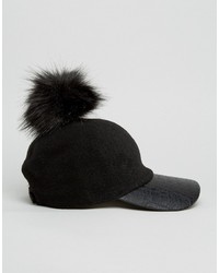 7x Wool Mix Baseball Cap With Removeable Faux Fur Pom Pom