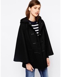 Gloverall Cape Coat In Wool With Plaid Lining Black
