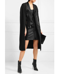 Rick Owens Patchwork Woven Faux Patent Leather And Satin Cape