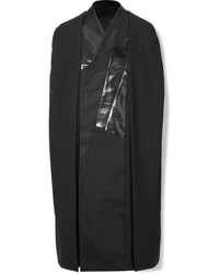 Rick Owens Patchwork Woven Faux Patent Leather And Satin Cape