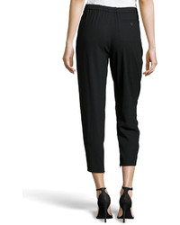 Halston Heritage Pleated Cropped Wool Knit Trousers Black