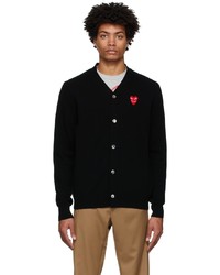Comme Des Garcons Play Black Wool Layered Double Heart Cardigan