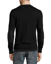 Maison Margiela Button Down Cardigan With Leather Elbow Patches Black