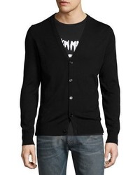 Maison Margiela Button Down Cardigan With Leather Elbow Patches Black