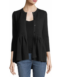 Co Button Front Wool Knit Cardigan With Flounce Hem