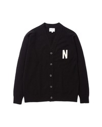 Norse Projects Kasper N Intarsia Lambswool Cardigan In Black At Nordstrom