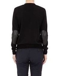 Maison Margiela Leather Elbow Patch Cardigan Sweater Black